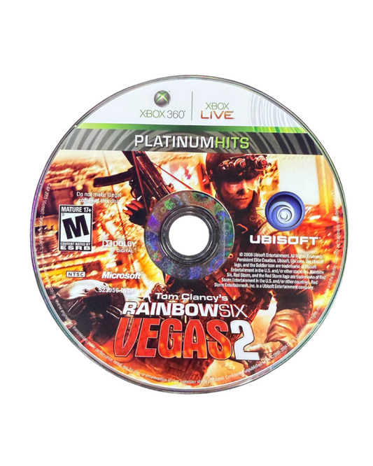 Rainbow Six Vegas 2 Platinum Hits for Xbox 360 tactical first person shooter video game featuring team based counterterrorism missions cooperative multiplayer cover based combat and immersive Tom Clancy strategy driven gameplay experience disc