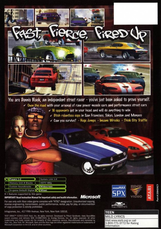 Test Drive back cover art for Xbox video game