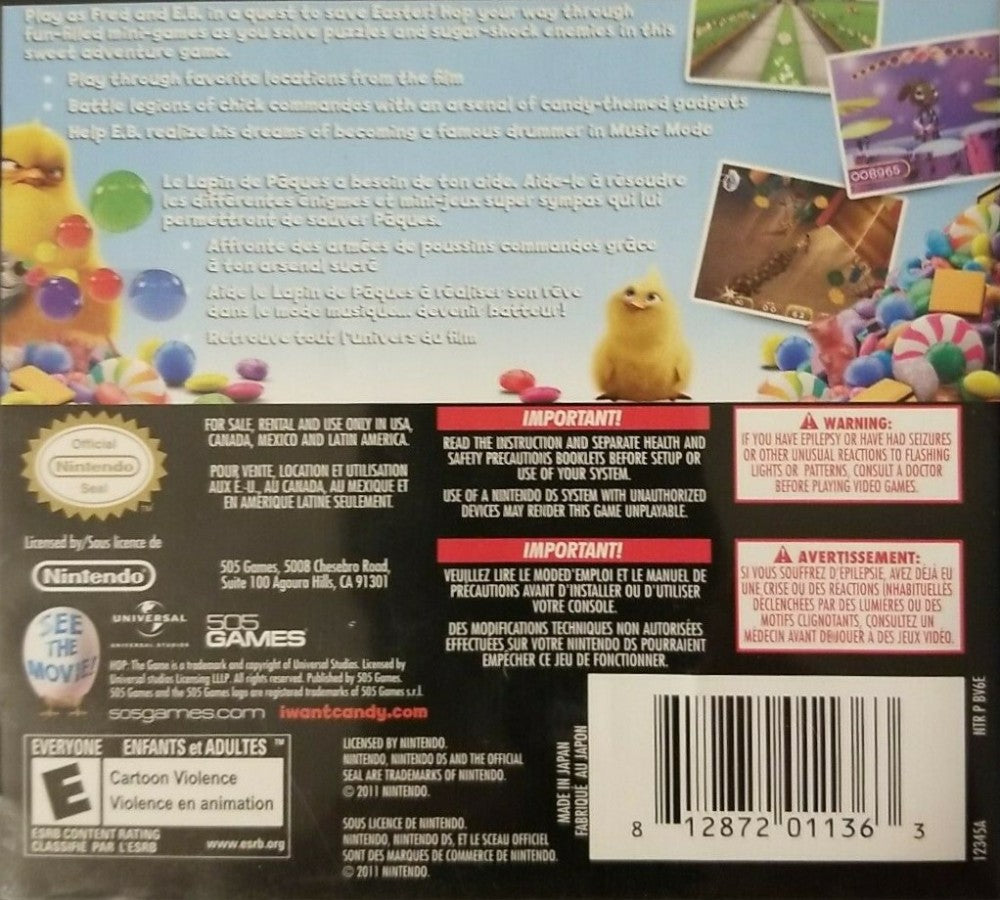 Hop: The Movie back of case for Nintendo DS (DS) animated movie-based adventure video game