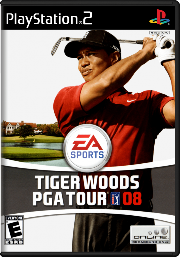 Tiger Woods PGA Tour 08 – PlayStation 2 (PS2) video game cover image, golf sports simulation.