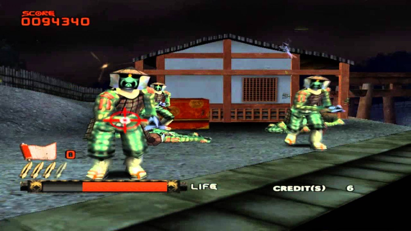 Ninja Assault PS2 Sony PlayStation 2 arcade light gun shooter Namco GunCon compatible ninja themed rail shooter fast paced target shooting mini game style action co op arcade gameplay retro gaming PlayStation 2 software video game title gameplay