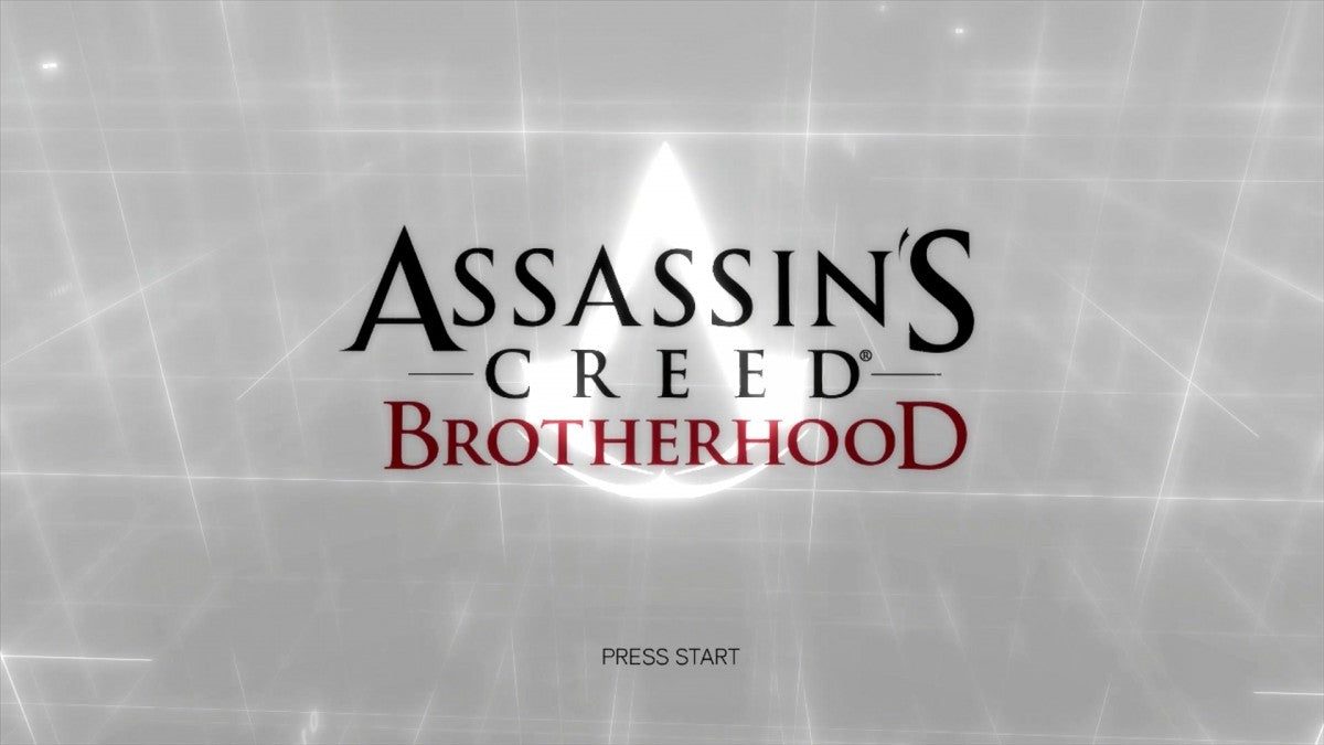 Assassin's Creed: Brotherhood start screen for Xbox 360 (X360) action-adventure video game