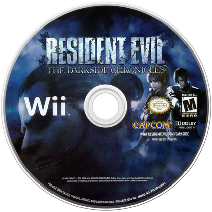 Resident Evil The Darkside Chronicles Nintendo Wii light gun shooter rail shooter on-rails game Resident Evil series Capcom Operation Javier scenario Leon Kennedy Krauser Claire Redfield Umbrella chronicles zombie outbreak motion controls shooting gallery style disc