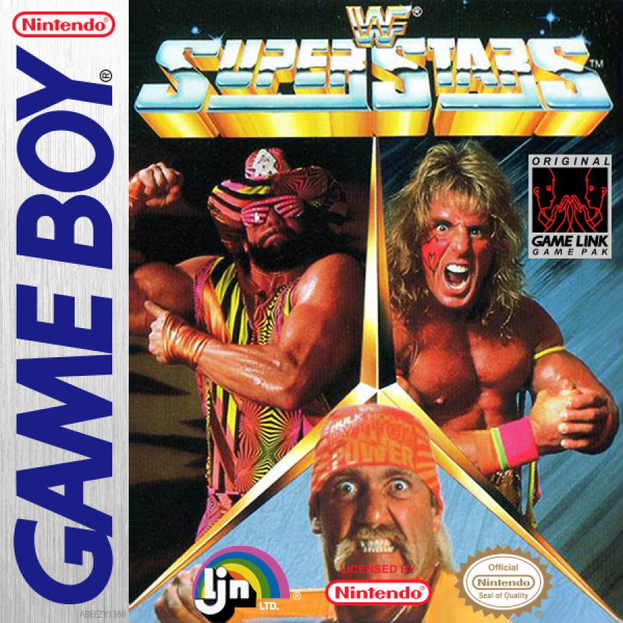 WWF Superstars Game Boy wrestling sports video game cover art.