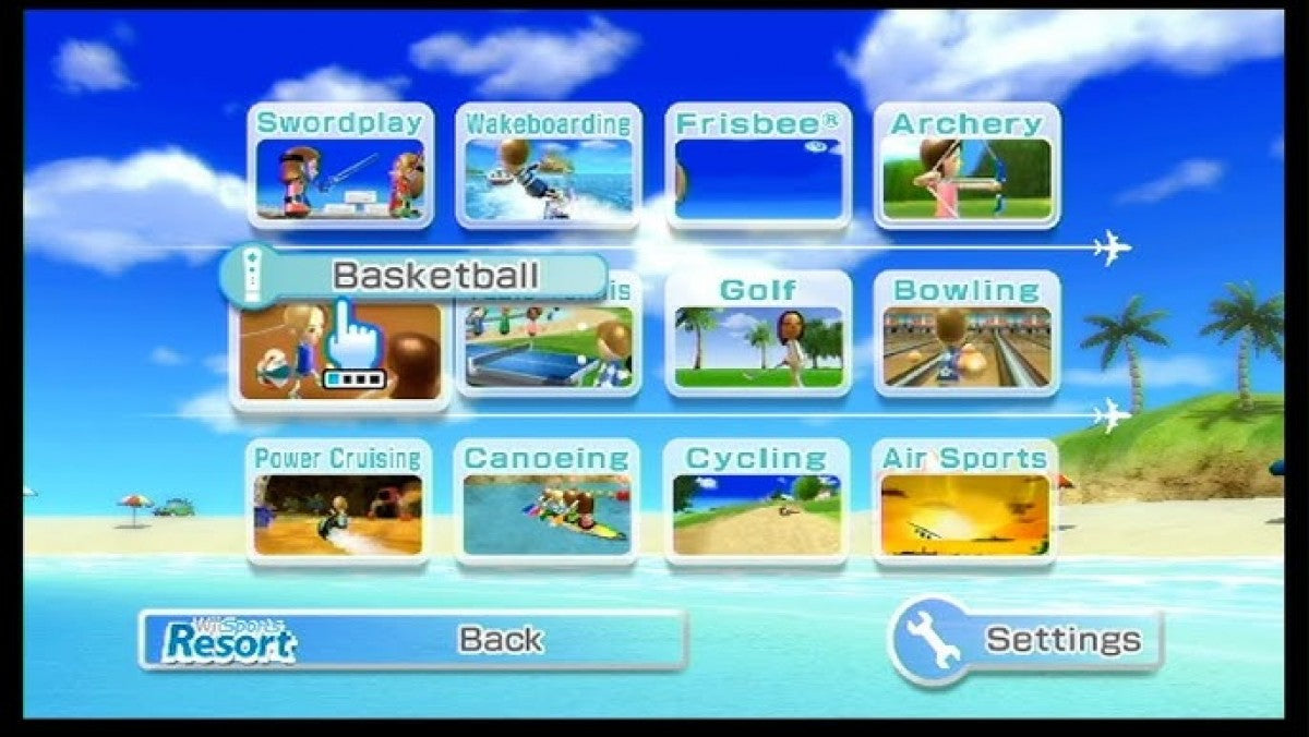 Wii Sports Resort Wii MotionPlus bundle Nintendo Wii video game, complete in box CIB, motion-controlled sports gameplay, family-friendly multiplayer title gameplay screenshot