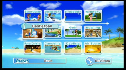 Wii Sports Resort Wii MotionPlus bundle Nintendo Wii video game, complete in box CIB, motion-controlled sports gameplay, family-friendly multiplayer title gameplay screenshot