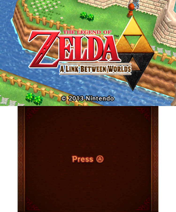 The Legend of Zelda: A Link Between Worlds [Nintendo Selects] start screen for Nintendo 3DS (3DS) action adventure video game