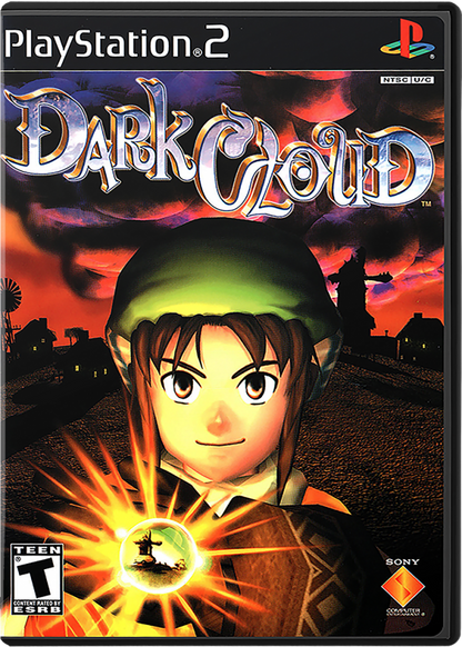 Dark Cloud for PlayStation 2 with action-RPG adventure and city-building gameplay cover art