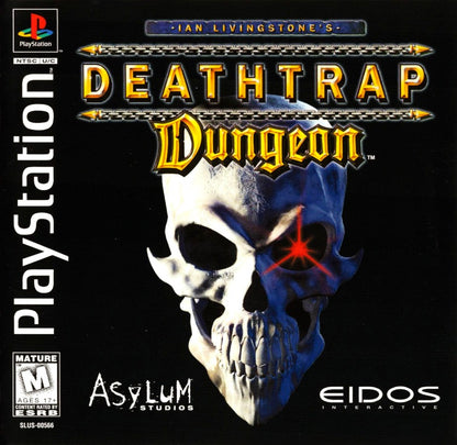 Deathtrap Dungeon PlayStation 1 PS1 for action adventure retro video game fans featuring dark fantasy exploration dungeon crawling sword combat deadly traps puzzle solving mythical creatures challenging quests collectible gaming appeal front cover art