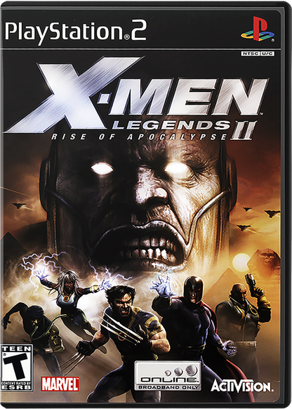 X-Men Legends II: Rise of Apocalypse – PlayStation 2 (PS2) video game cover image, action RPG.