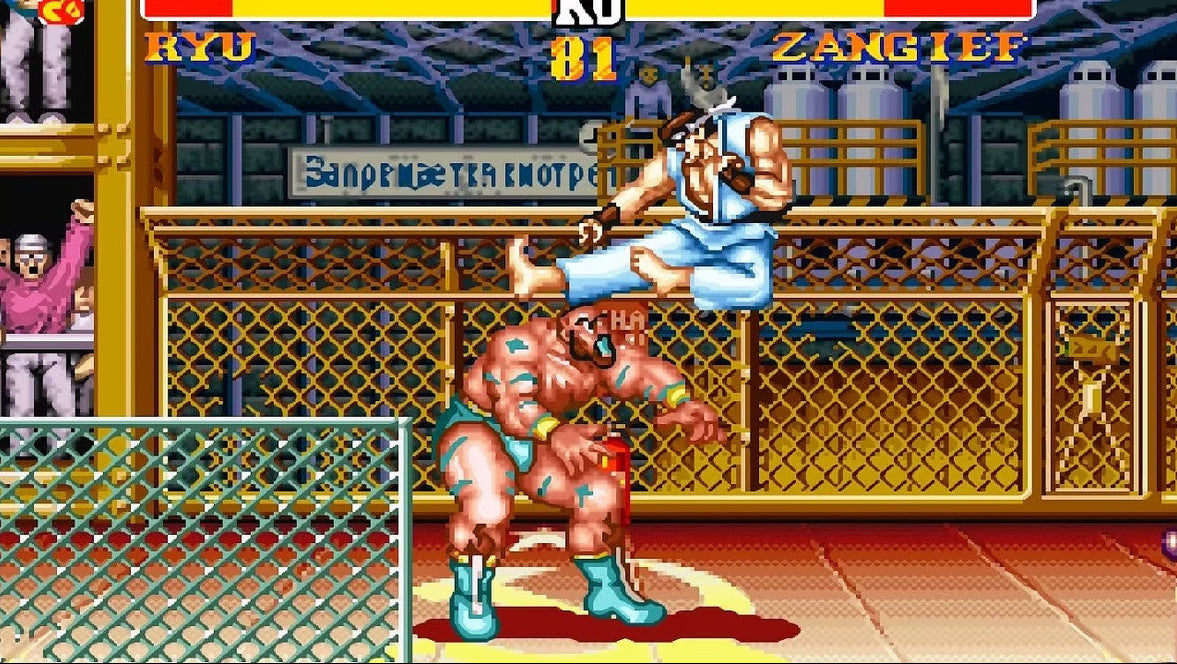 Retro Super Street Fighter II SNES inspired design featuring classic arcade fighting game aesthetic enhanced world warrior roster fast paced 2D combat pixel art martial arts tournament gameplay iconic Capcom fighter nostalgic Super Nintendo presentation gameplay