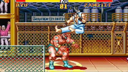 Retro Super Street Fighter II SNES inspired design featuring classic arcade fighting game aesthetic enhanced world warrior roster fast paced 2D combat pixel art martial arts tournament gameplay iconic Capcom fighter nostalgic Super Nintendo presentation gameplay