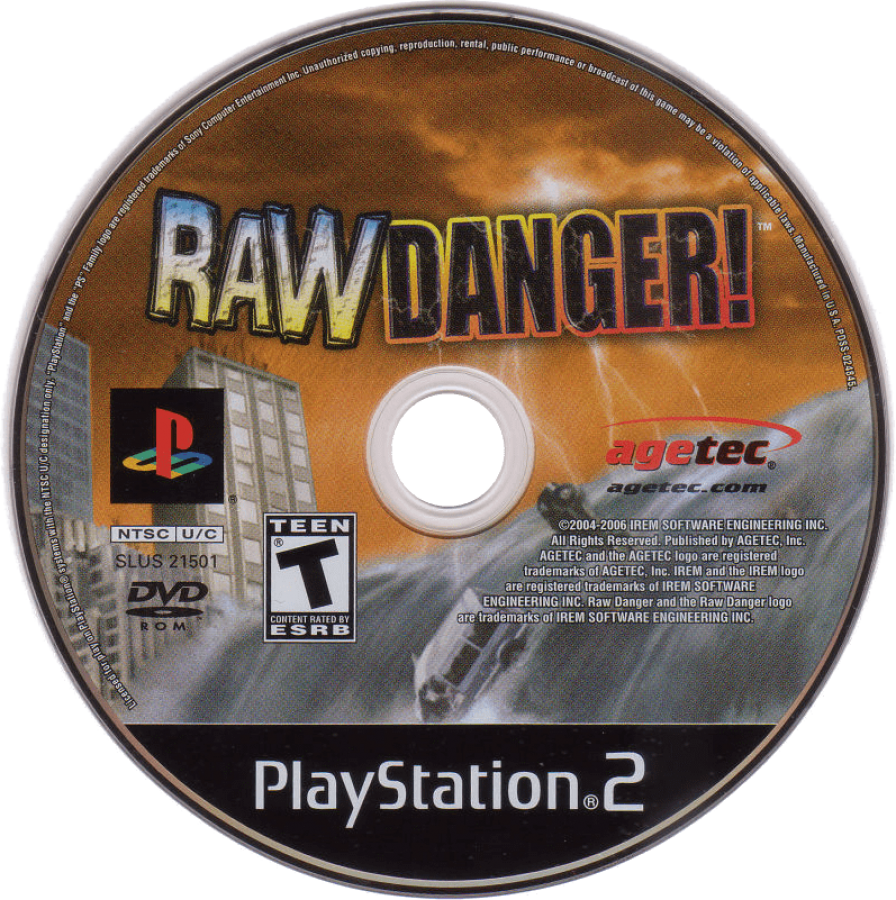 Raw Danger – PlayStation 2 (PS2) video game disc, survival action-adventure game.