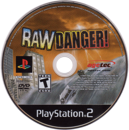 Raw Danger – PlayStation 2 (PS2) video game disc, survival action-adventure game.