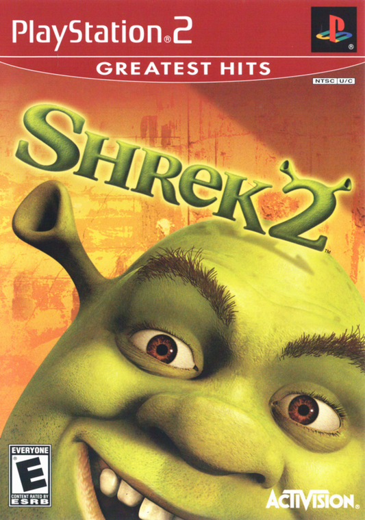 Shrek 2 Greatest Hits retro PlayStation 2 video game Shrek 2 action adventure platform puzzle solving cooperative gameplay DreamWorks movie based console title PlayStation 2 release cover art