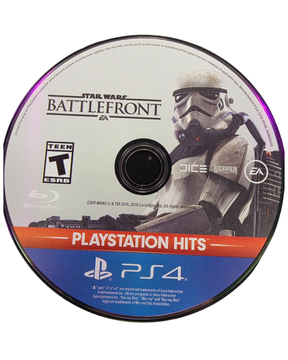Star Wars Battlefront [Playstation Hits] disc cover art for PlayStation 4 (PS4) video game. 