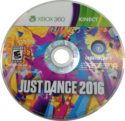 Just Dance 2016 Xbox 360 X360 video game featuring dance rhythm gameplay popular music tracks choreographed dance routines motion controlled movement scoring challenges solo dancing multiplayer party mode dance competitions energetic music and classic Xbox 360 family entertainment gameplay retro video game collection collectible gaming appeal disc