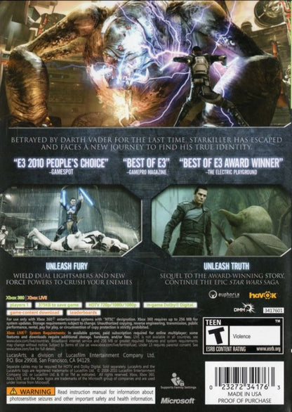 Star Wars: The Force Unleashed II back of case for Xbox 360 (X360) action-adventure sci-fi video game