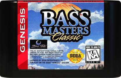 Bass Masters Classic retro Sega Genesis video game featuring competitive bass fishing gameplay, sports simulation action, tournament challenges and classic Genesis entertainment - cartridge