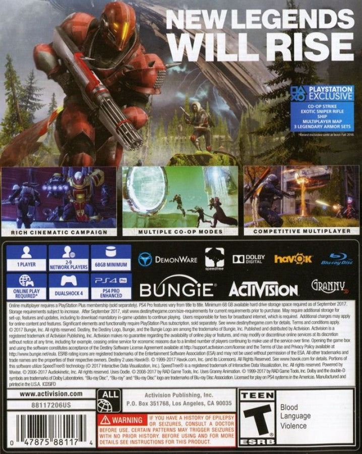 Destiny 2 – PlayStation 4 (PS4) video game back of case, online multiplayer shooter by Bungie