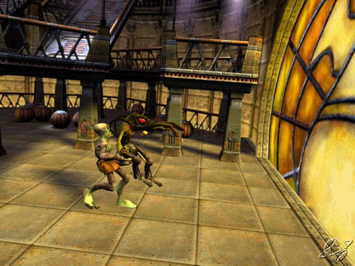 Oddworld Munchs Oddysee retro Xbox video game Oddworld platform adventure puzzle solving quirky alien characters cinematic storytelling action exploration console title Xbox release gameplay