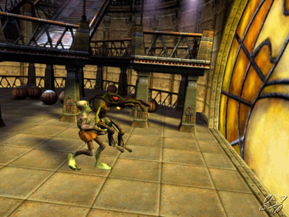 Oddworld Munchs Oddysee retro Xbox video game Oddworld platform adventure puzzle solving quirky alien characters cinematic storytelling action exploration console title Xbox release gameplay