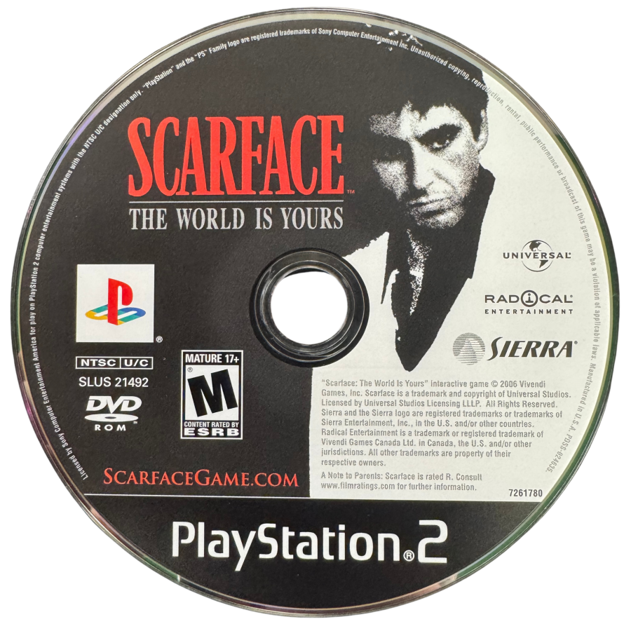 Scarface The World Is Yours Collector's Edition video game collectible featuring Tony Montana open-world crime action gameplay Miami exploration gunfights vehicle driving weapons missions character interactions and special Collector's Edition content collectible gaming appeal disc