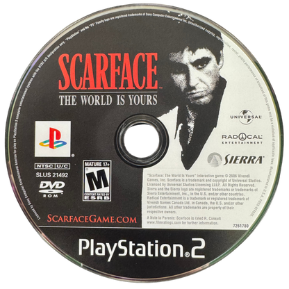 Scarface The World Is Yours Collector's Edition video game collectible featuring Tony Montana open-world crime action gameplay Miami exploration gunfights vehicle driving weapons missions character interactions and special Collector's Edition content collectible gaming appeal disc