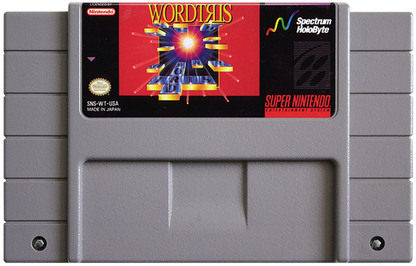 Wordtris for Super Nintendo Entertainment System with word-forming puzzle gameplay theme cartridge