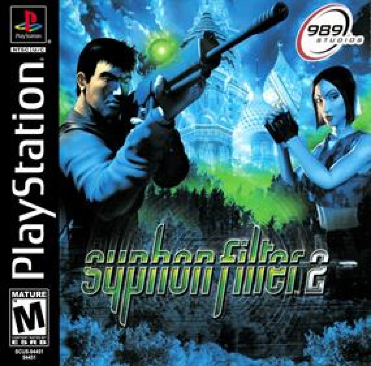 Syphon Filter 2 PlayStation 1 PS1 for third person action stealth video game fans featuring Gabe Logan and Lian Xing tactical missions espionage gameplay stealth objectives weapon combat enemy encounters cinematic storytelling and classic Sony PlayStation gaming collectible appeal front