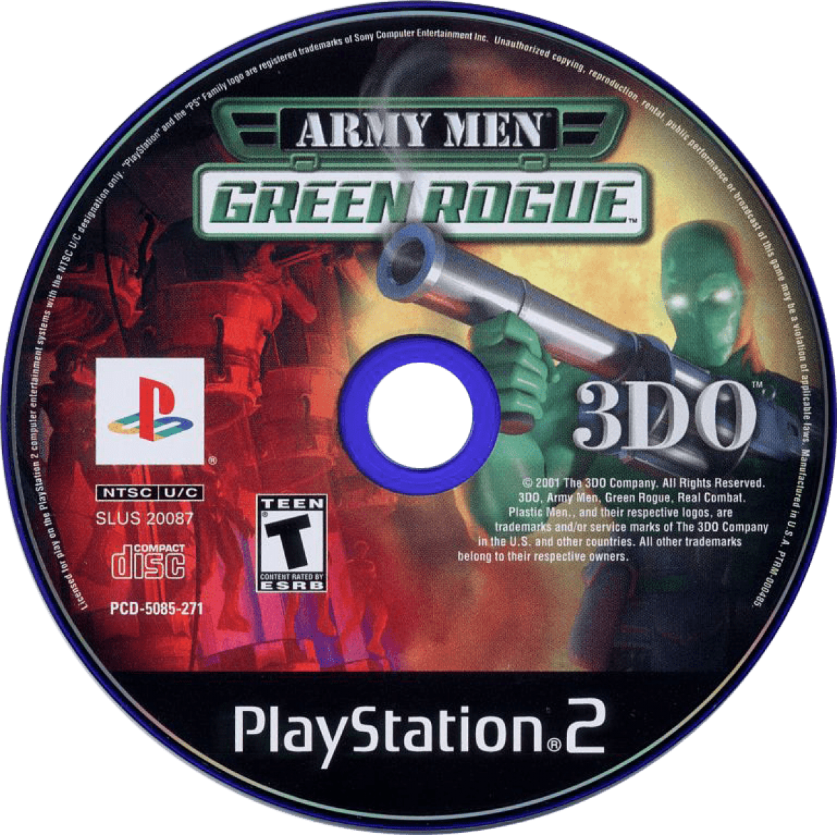 Army Men Green Rogue PS2 game for PlayStation 2 featuring run-and-gun arcade shooter action disc