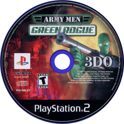 Army Men Green Rogue PS2 game for PlayStation 2 featuring run-and-gun arcade shooter action disc