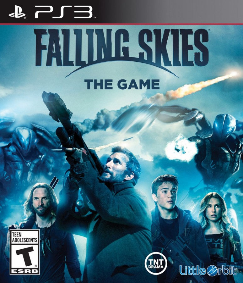 Falling Skies: The Game cover art for PlayStation 3 PS3 video game, strategy action, sci-fi alien invasion, TV series tie-in, console title
