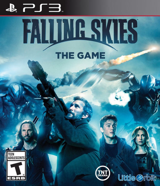 Falling Skies: The Game cover art for PlayStation 3 PS3 video game, strategy action, sci-fi alien invasion, TV series tie-in, console title
