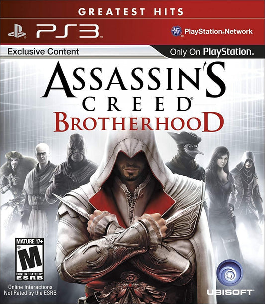 Assassin’s Creed Brotherhood Greatest Hits PS3 featuring action adventure gameplay with Ezio and Renaissance Italy cover art 