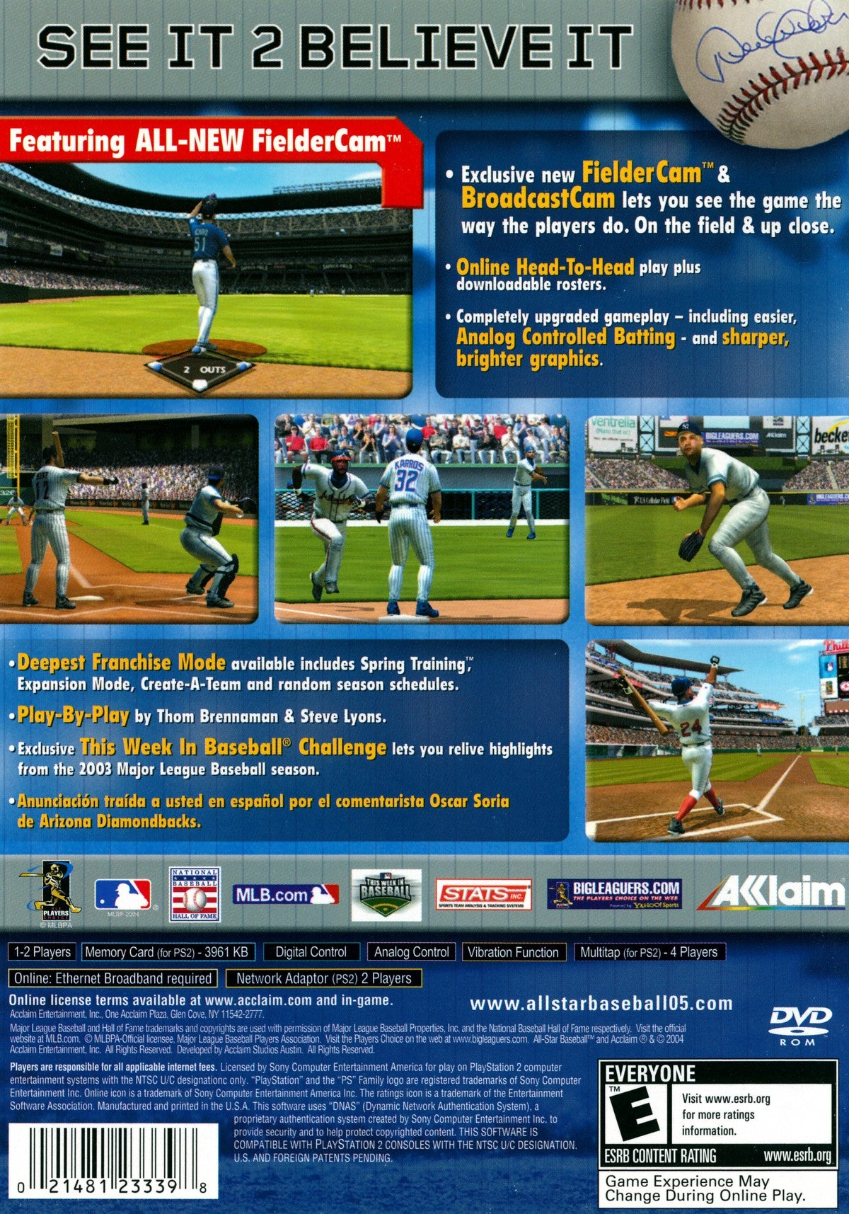 All-Star Baseball 2005 PS2 sports baseball video game back cover art