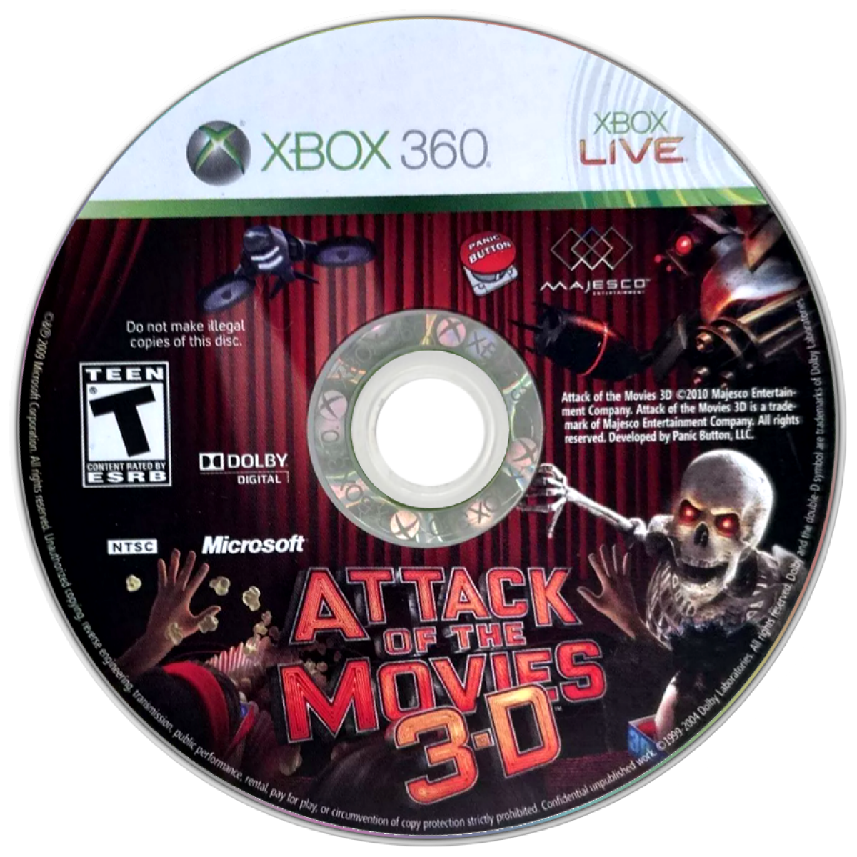 Attack of the Movies 3D for Xbox 360 arcade shooter video game featuring motion controlled shooting retro B movie themed levels cooperative gameplay and immersive 3D visual effects experience disc