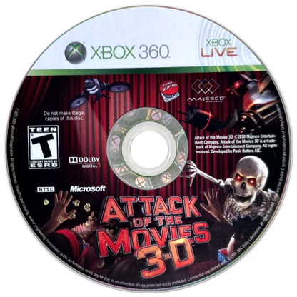 Attack of the Movies 3D for Xbox 360 arcade shooter video game featuring motion controlled shooting retro B movie themed levels cooperative gameplay and immersive 3D visual effects experience disc