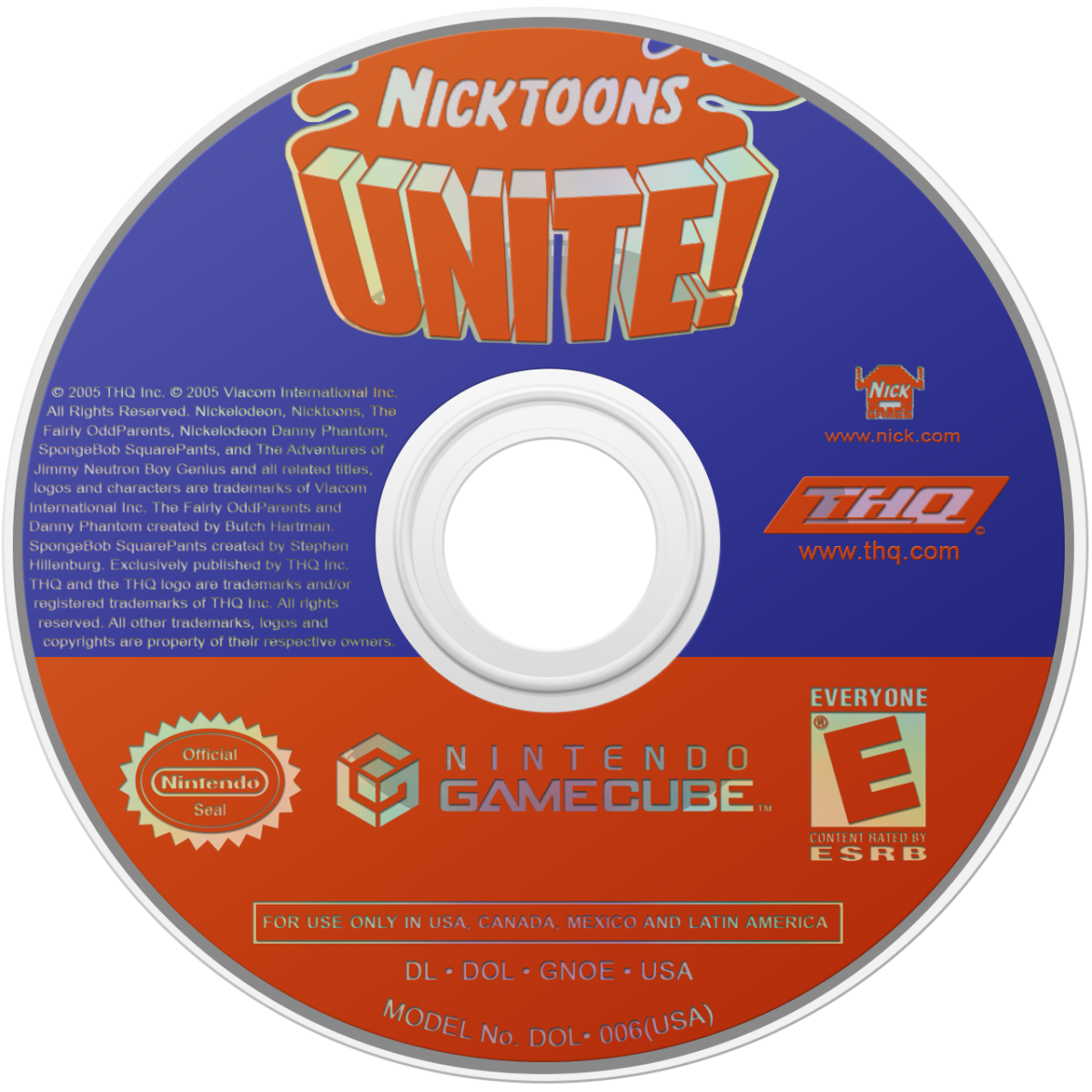 Nicktoons Unite Nintendo GameCube GC video game featuring crossover action adventure gameplay with SpongeBob SquarePants Danny Phantom Jimmy Neutron and Timmy Turner colorful Nickelodeon characters cooperative gameplay puzzle solving combat challenges retro video game Nintendo GameCube collection collectible gaming appeal game disc