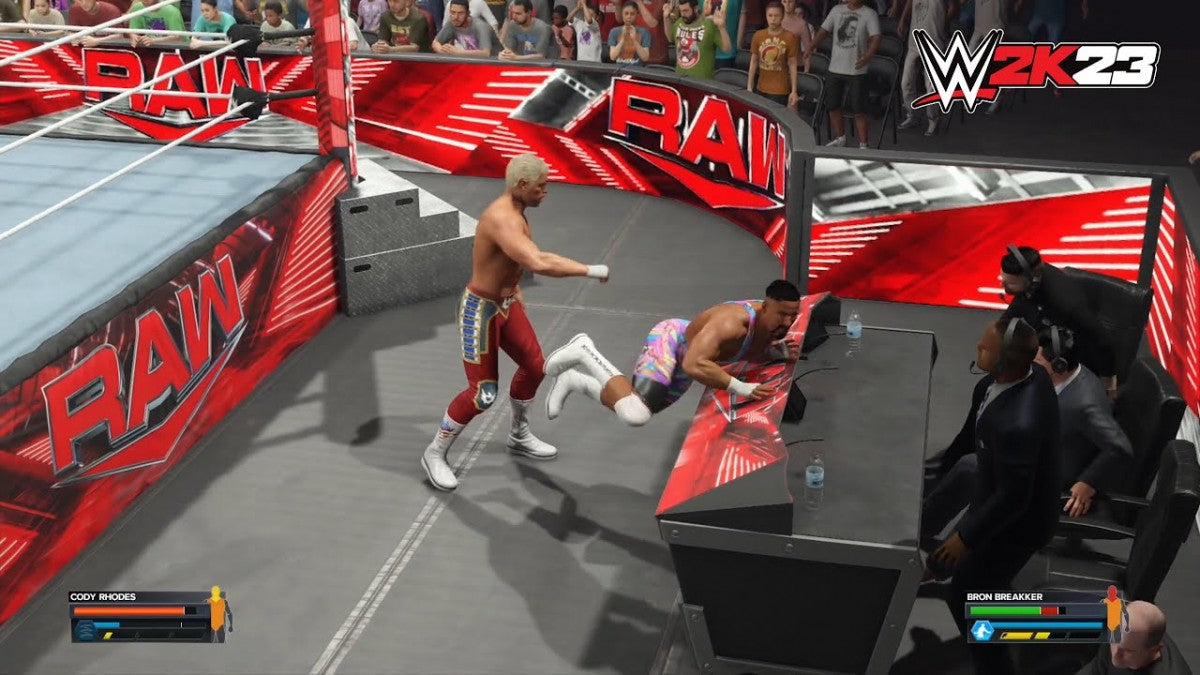 WWE 2K23 PlayStation 4 PS4 sports entertainment wrestling simulation video game 2K Sports Showcase mode John Cena career highlight WarGames match type MyRISE story mode MyFACTION card collecting MyGM Universe mode creation suite updated roster WWE Superstars and Legends gameplay screenshot