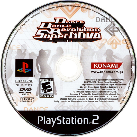 Dance Dance Revolution SuperNova for PlayStation 2 with rhythm-based dance gameplay and music challenge theme disc