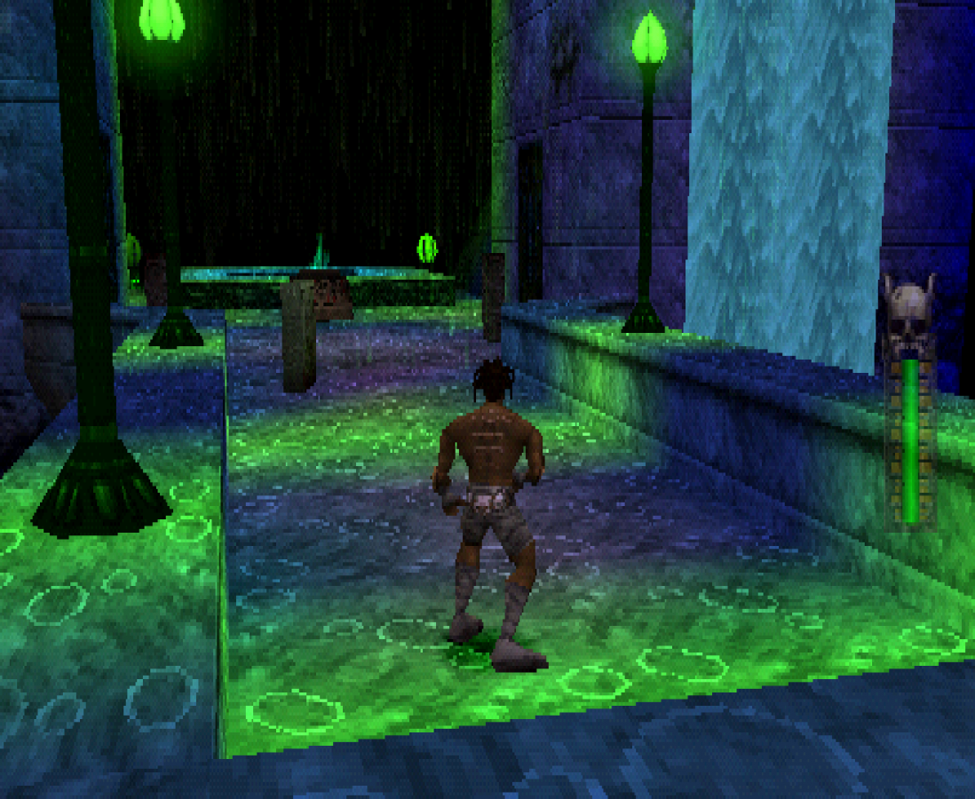 Akuji the Heartless PlayStation 1 PS1 for action adventure retro video game fans featuring voodoo mythology dark fantasy exploration hack and slash combat supernatural enemies atmospheric environments cinematic gameplay collectible gaming appeal gameplay