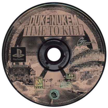 Duke Nukem Time to Kill PlayStation PS1 for third person shooter video game fans featuring Duke Nukem action combat time travel gameplay alien enemies explosive weapons platforming challenges futuristic environments and classic retro PlayStation gaming collectible appeal disc