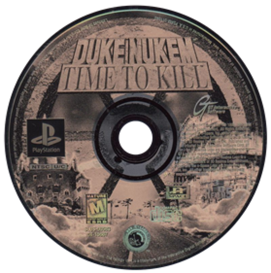 Duke Nukem Time to Kill PlayStation PS1 for third person shooter video game fans featuring Duke Nukem action combat time travel gameplay alien enemies explosive weapons platforming challenges futuristic environments and classic retro PlayStation gaming collectible appeal disc