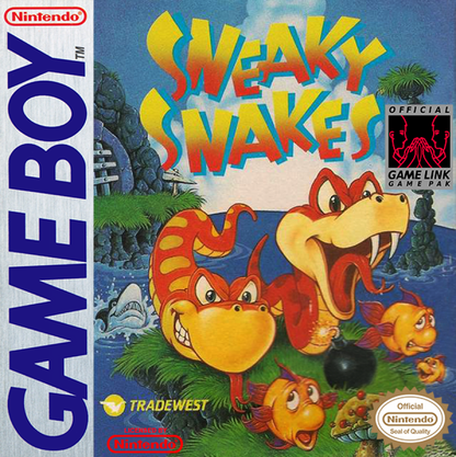 Sneaky Snakes Game Boy video game, puzzle arcade gameplay, classic handheld action, retro Nintendo Game Boy title cover art