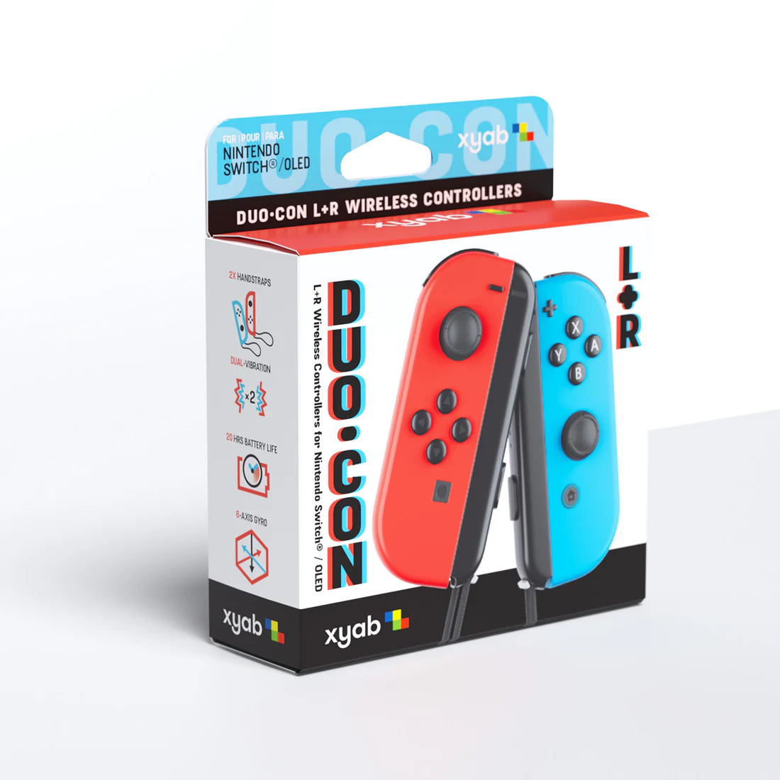 XYAB brand wireless Joy-Con controllers for Nintendo Switch, ergonomic gaming controllers with responsive buttons, compatible with Nintendo Switch console, available in multiple colors for enhanced gaming experience