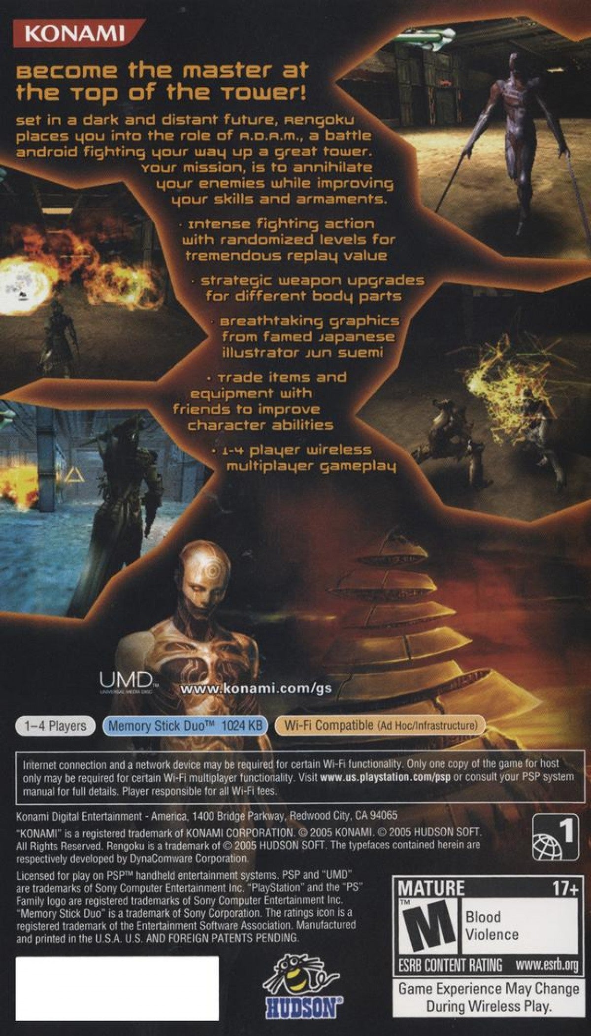 Rengoku: The Tower of Purgatory back of case for PlayStation Portable (PSP) sci-fi action RPG game