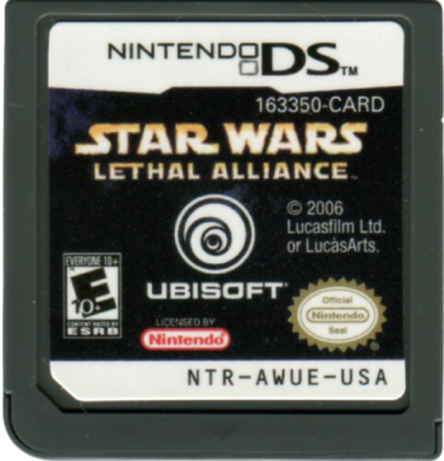 Star Wars Lethal Alliance for Nintendo DS (DS), cartridge for a retro video game featuring action-adventure gameplay, blaster combat, stealth mechanics, character-based missions, and sci-fi story-driven battles