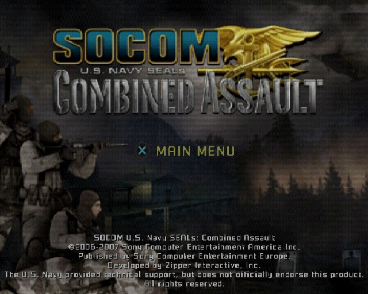 SOCOM: U.S. Navy Seals Combined Assault – PlayStation 2 (PS2) video game title screen, tactical shooter.