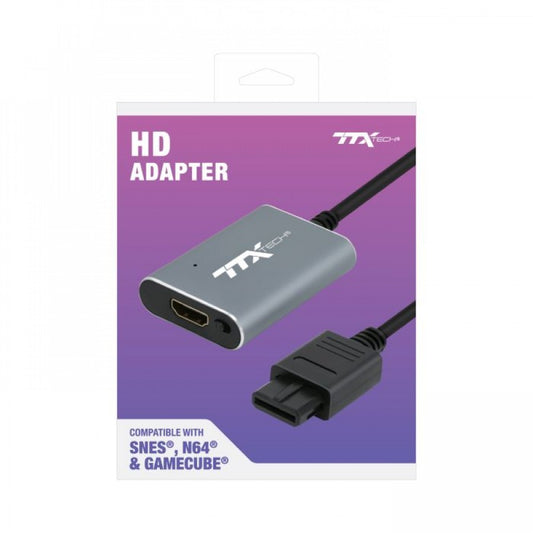 AV to HD Adapter for SNES N64 and Nintendo GameCube GC accessory featuring HDMI output support modern HDTV compatibility plug and play setup improved video display compact design easy connection for classic Nintendo consoles and convenient retro gaming setup upgrade collectible gaming accessory appeal